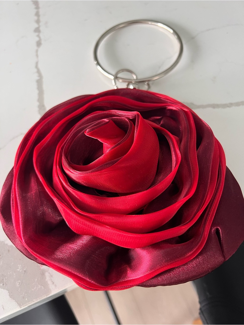 Red Rose Appliqué Wristlet Bag